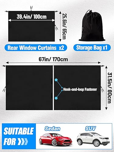 Vista 5 de Juego de 3 persianas para ventana de automóvil, 95% de bloqueo de luz, 1 cortinas divisoras de privacidad y 2 cubiertas laterales para ventana Juego