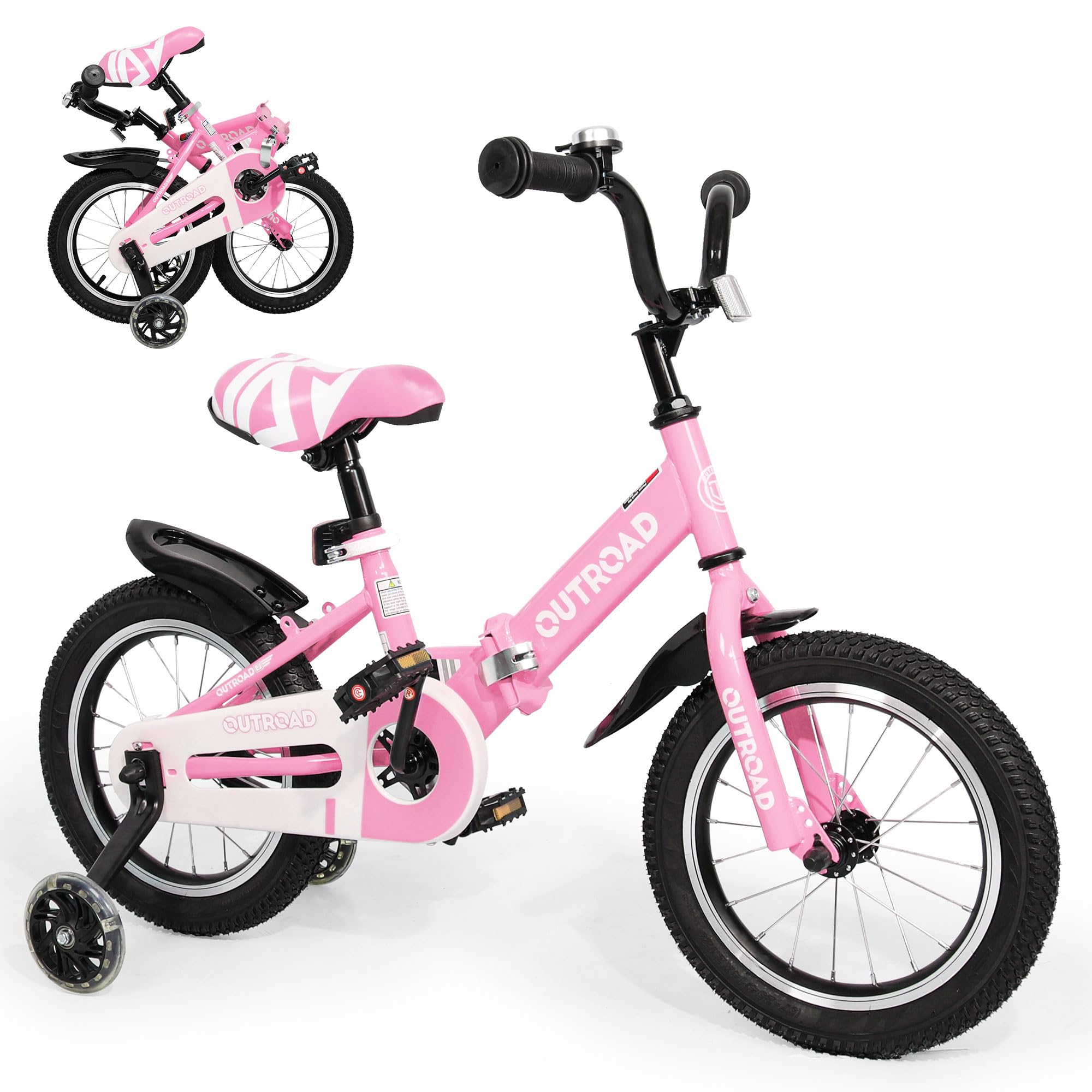 Folding Kids Bike,14/16/18 Inch Children Bicycle with Training Wheels and Dual Handbrakes Toddler Sport Bicycle for 3-9 Years Old Boys and Girls