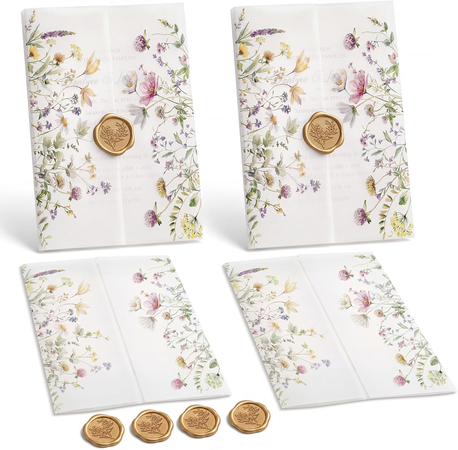 50 Sets A1 RSVP Cards Vellum Jackets for Wedding 3.5 x 5.1 in Wildflower Vellum Jackets Wax Seal Sticker Elegant DIY Wedding Invitation Accessories for Bridal Shower Birthday Celebrations