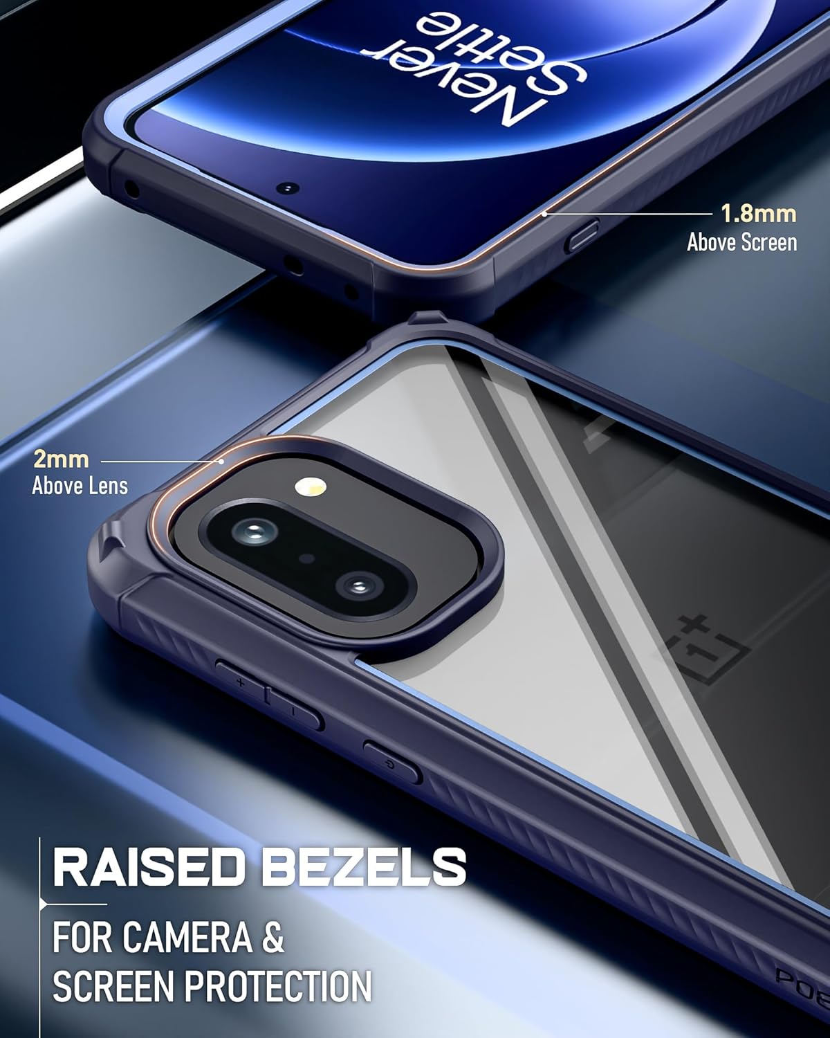 Poetic Guardian Case for OnePlus 15R 5G, 20FT Mil-Grade Drop Tested | Tempered Glass Screen Protector, Full Body Shockproof Rugged Clear Cover Case, Blue/Clear