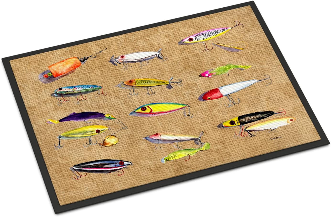 Caroline's Treasures 8796JMAT Fishing Lures Doormat 24x36 Front Door Mat Indoor Outdoor Rugs for Entryway, Non Slip Washable Low Pile, 24H X 36W