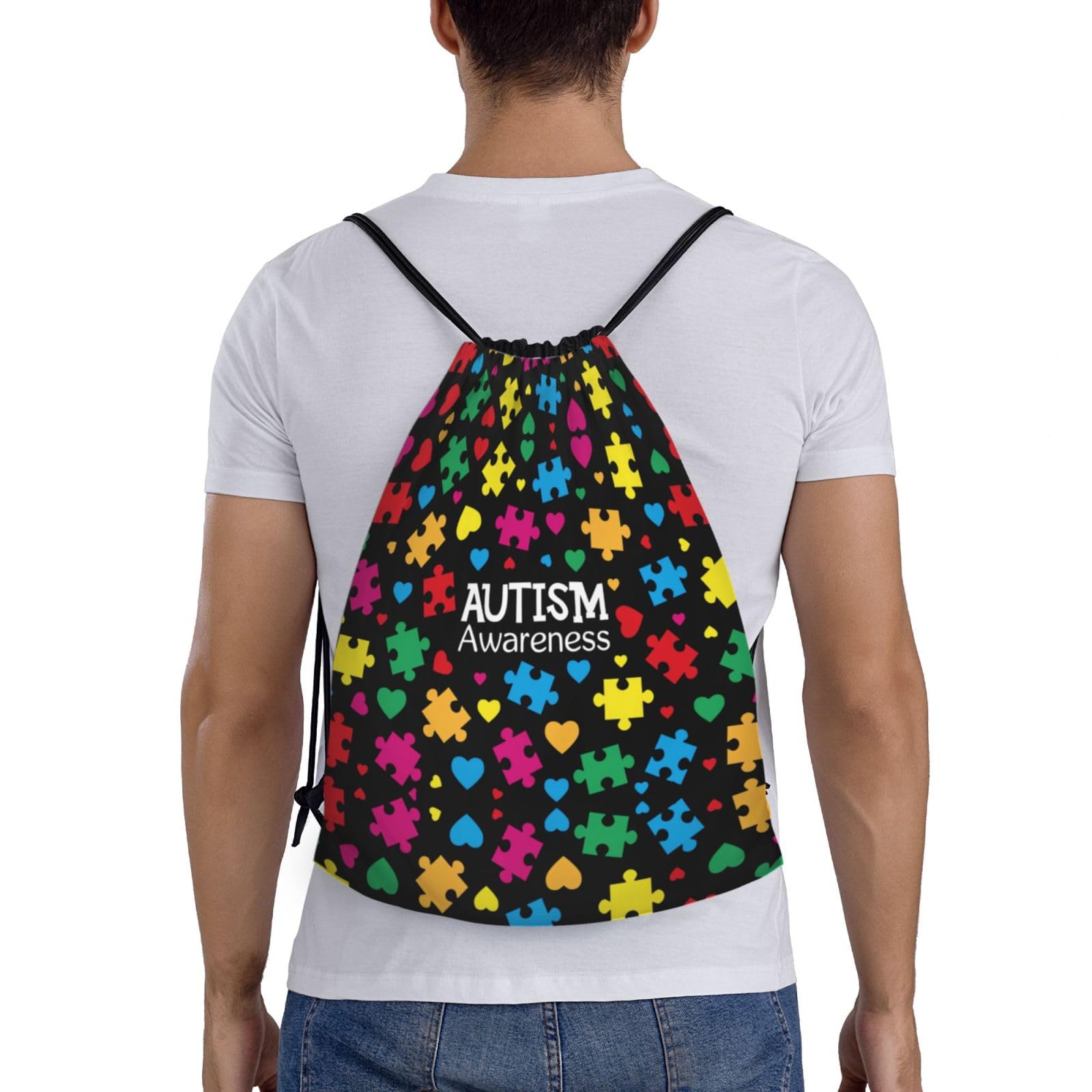 PRTYABS Autism Awareness Drawstring Bags Autism Adjustable Bags Backpack for Sports, Gym, Yoga,Travel, Swimming, Beach