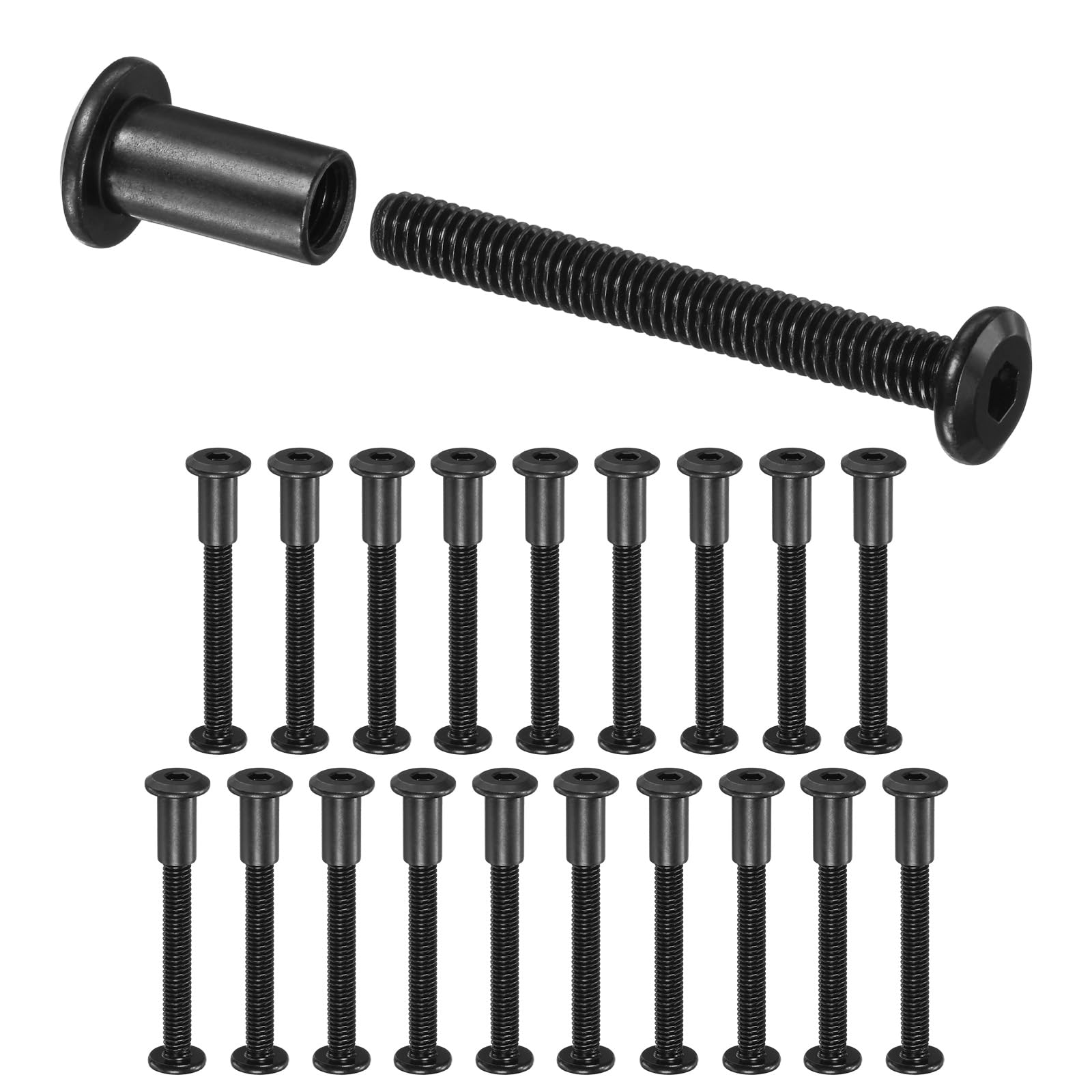 M METERXITY 20-Pack Hex Drive Socket Cap Bolt, M6 x 50mm Carbon Steel Furniture Connector Bolts Barrel Nuts for Furniture Assembly/Cabinet/DIY Binding