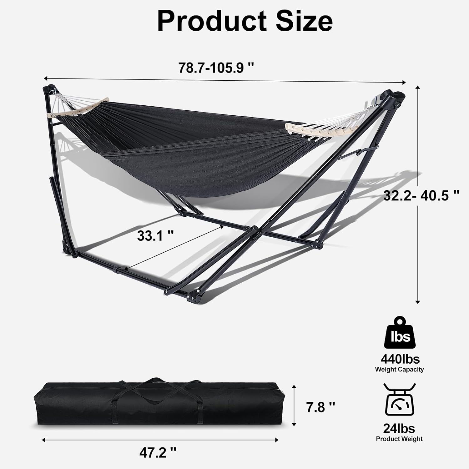 2-in-1 Hammock & Swing Chair for Teens – Adjustable Folding Chair with Collapsible Steel Stand, Portable for Camping, Travel, Patio & Indoor Use, Includes Carrying Case, Supports 440 LBS