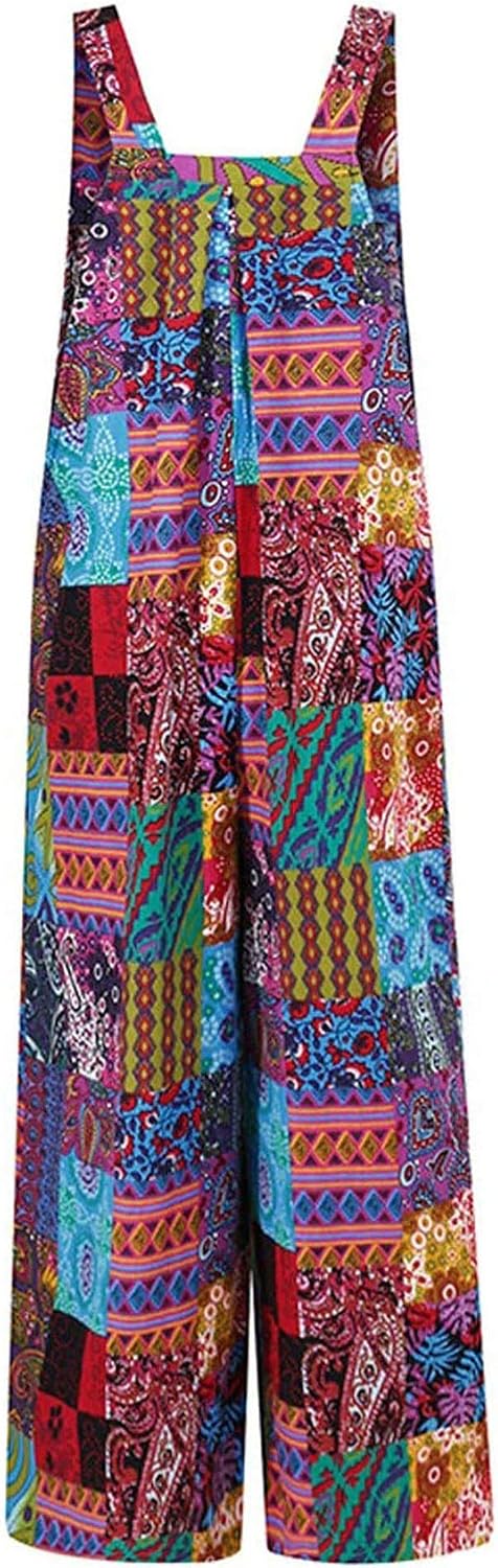 Womens Jumpsuit Suspender Wide Leg Overall Loose Bib Overalls Summer Boho Baggy Jumpsuits Wide Legged Harem Pants