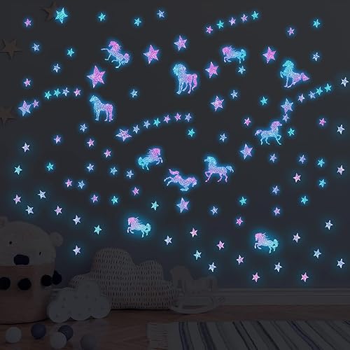Miniatura 5 de Calcomanías de pared de unicornio que brillan en la oscuridad, calcomanías de pared de unicornio para dormitorio de bebés y niñas, calcomanías de