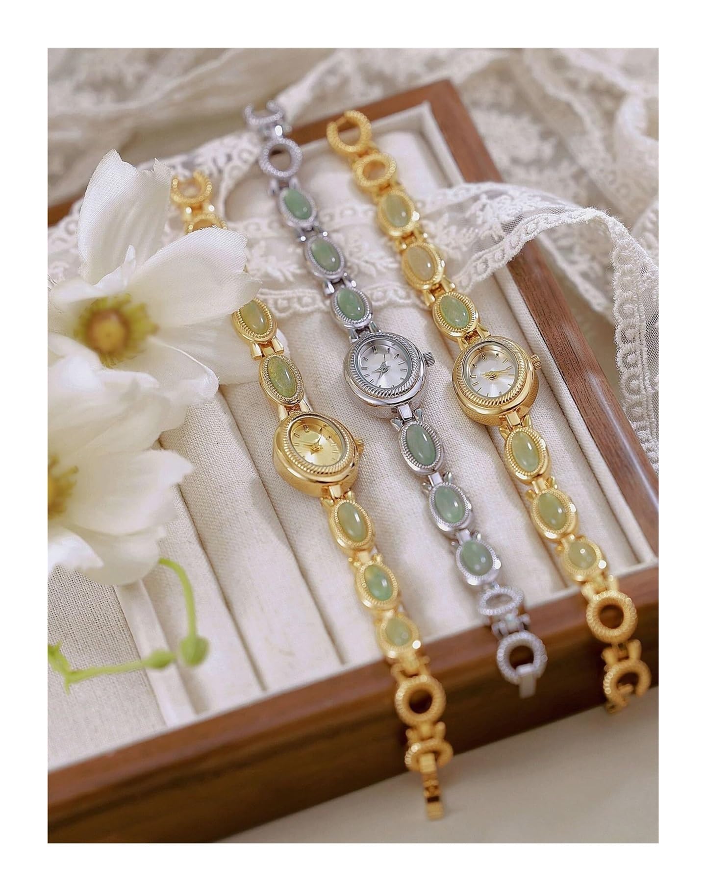 Orologio da polso ovale vintage di lusso elegante da donna in oro, alla moda, con quadrante piccolo in giada, al quarzo watch