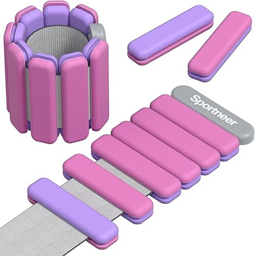Sportneer Pesas de muñeca y tobillo mejoradas para mujeres y hombres, 1 par (1 libra2 libras cada uno) Juego de pulseras ponderadas de silicona