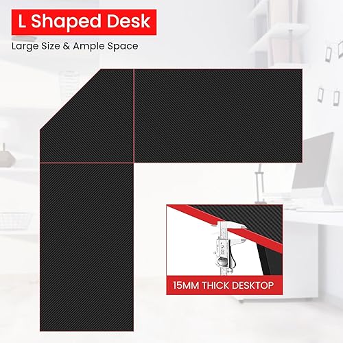Miniatura 6 de BLKMTY Escritorio en forma de L para juegos de PC, escritorio para computadora con soporte para monitor, escritorio grande para estudiar, mesa Negro
