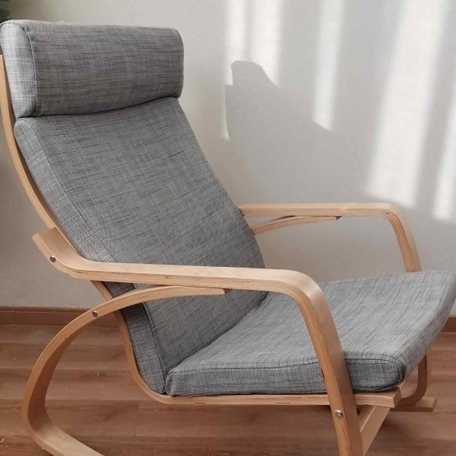 ZGantrix Chair Cushion Replacement For Curved Frame Armchair & Rocking Chair-poang Chair Cushion - Memory Foam Seat Cushions With Removable Linen Cover Non-Slip Design(Silver Gray)