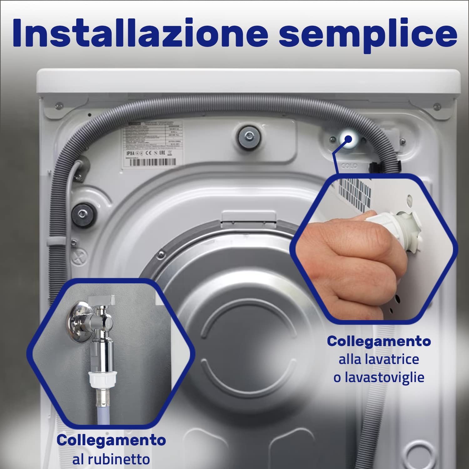 Tubo Flessibile Carico Lavatrice/Lavastoviglie 2M - Con Raccordo Gomito E Dritto 3/4″ - Foto 9