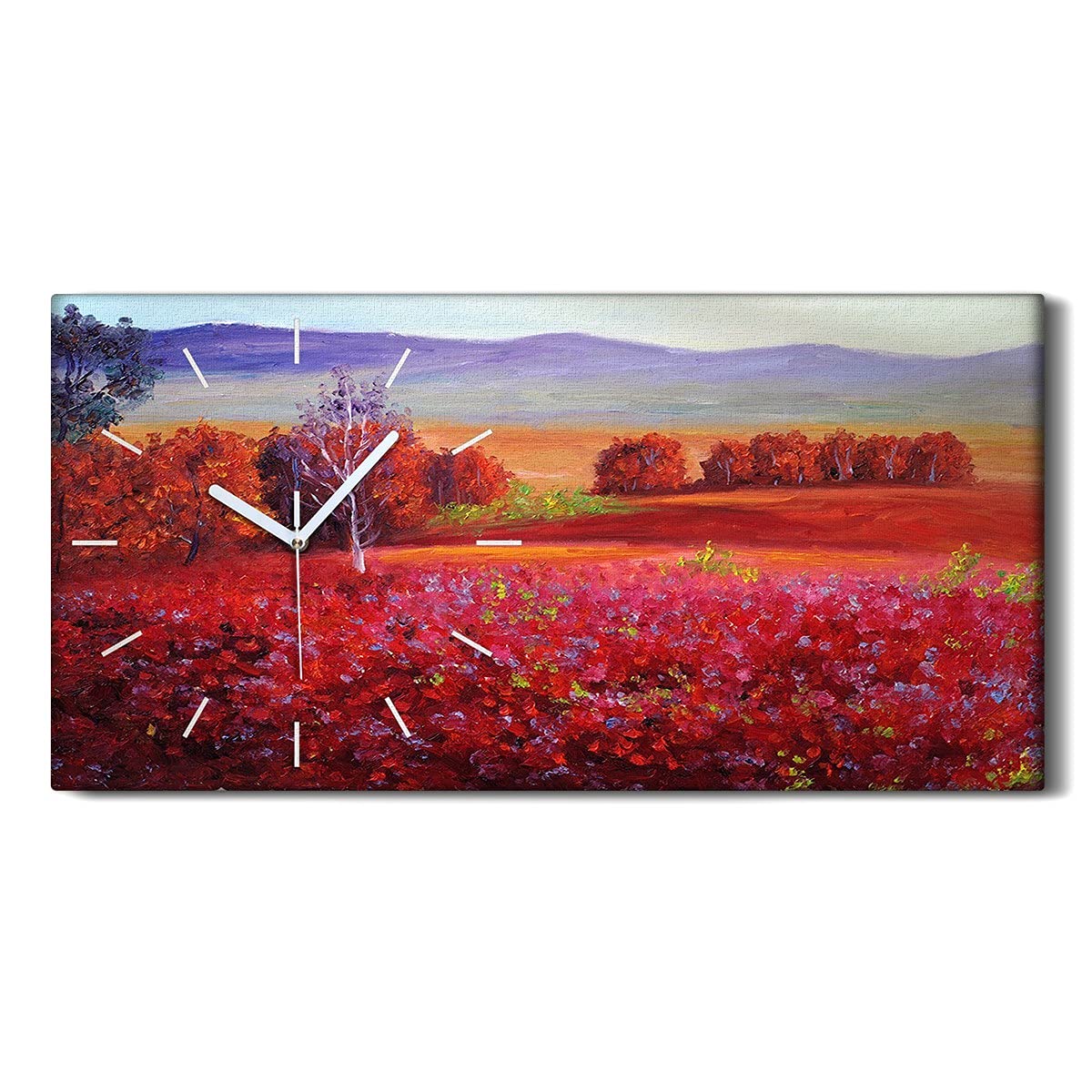 Horloge sur toile 60x30 cm paysage abstrait avec aiguilles blanches