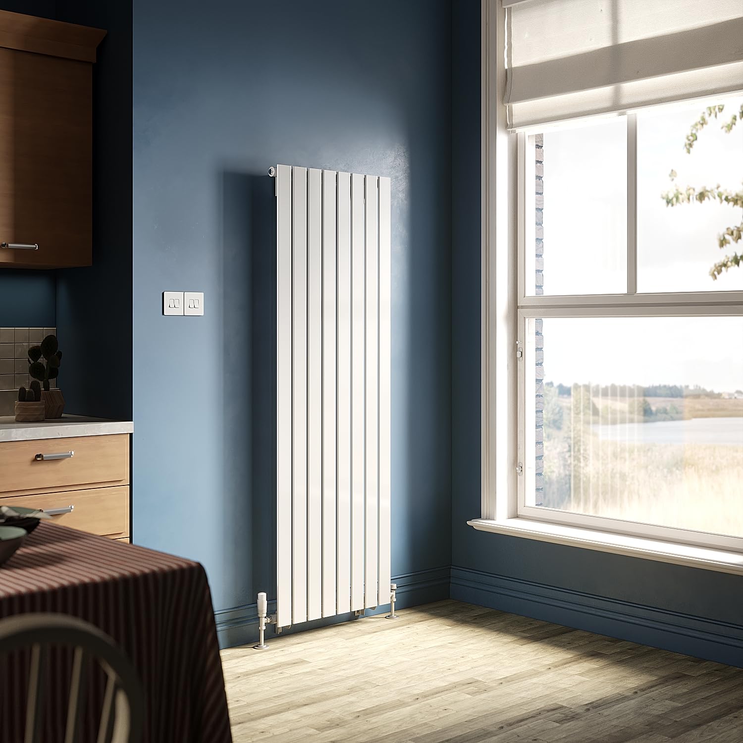 ZANOFIRA 1800 x 608 mm White Vertical Column Radiator Single Flat Panel Designer Tall Upright Radiators RAD