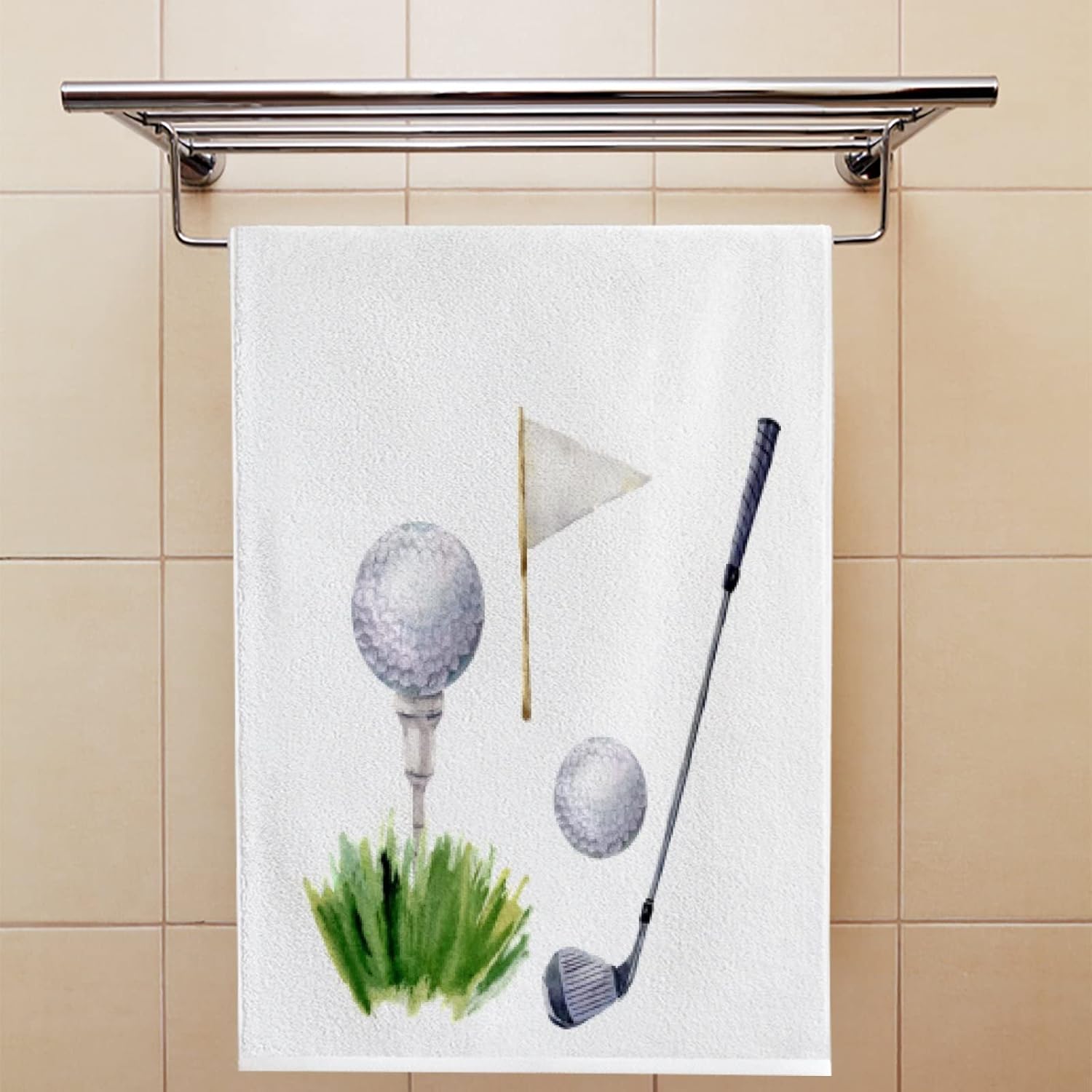 Hand Bath Towels for Bathroom Set of 2 Golf Elements Set Flag Grass Fingertip Towel Water Absorbent Soft Polyester for Kitchen Gym Spa Face Salon 30x15Inch