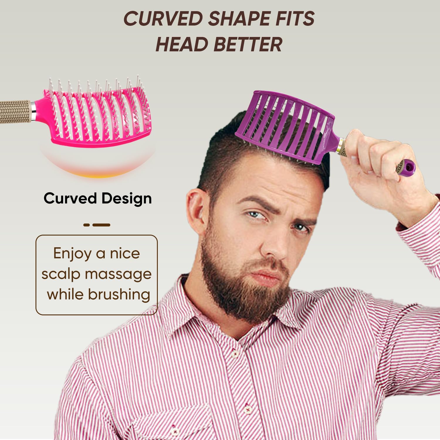 2 Stück gebogene entwirrende Bürste für nasses und trockenes Haar, Paddel-Styling-Haarbürste für schnelleres Föhnen, Entwirrbürste für Damen und Herren, lockiges, dickes Haar