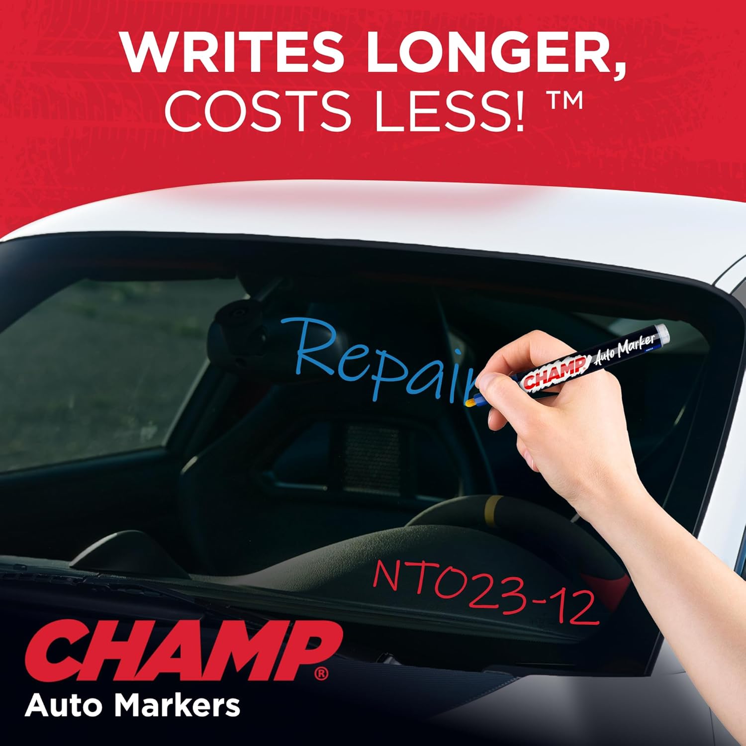 CHAMP Auto Markers Pack of 6 – 4mm Tip, Works on Multiple Surfaces, Smudge-Proof, Weather-Resistant, Washable Markers for Auto Shops, Mechanics and Detailing - Yellow