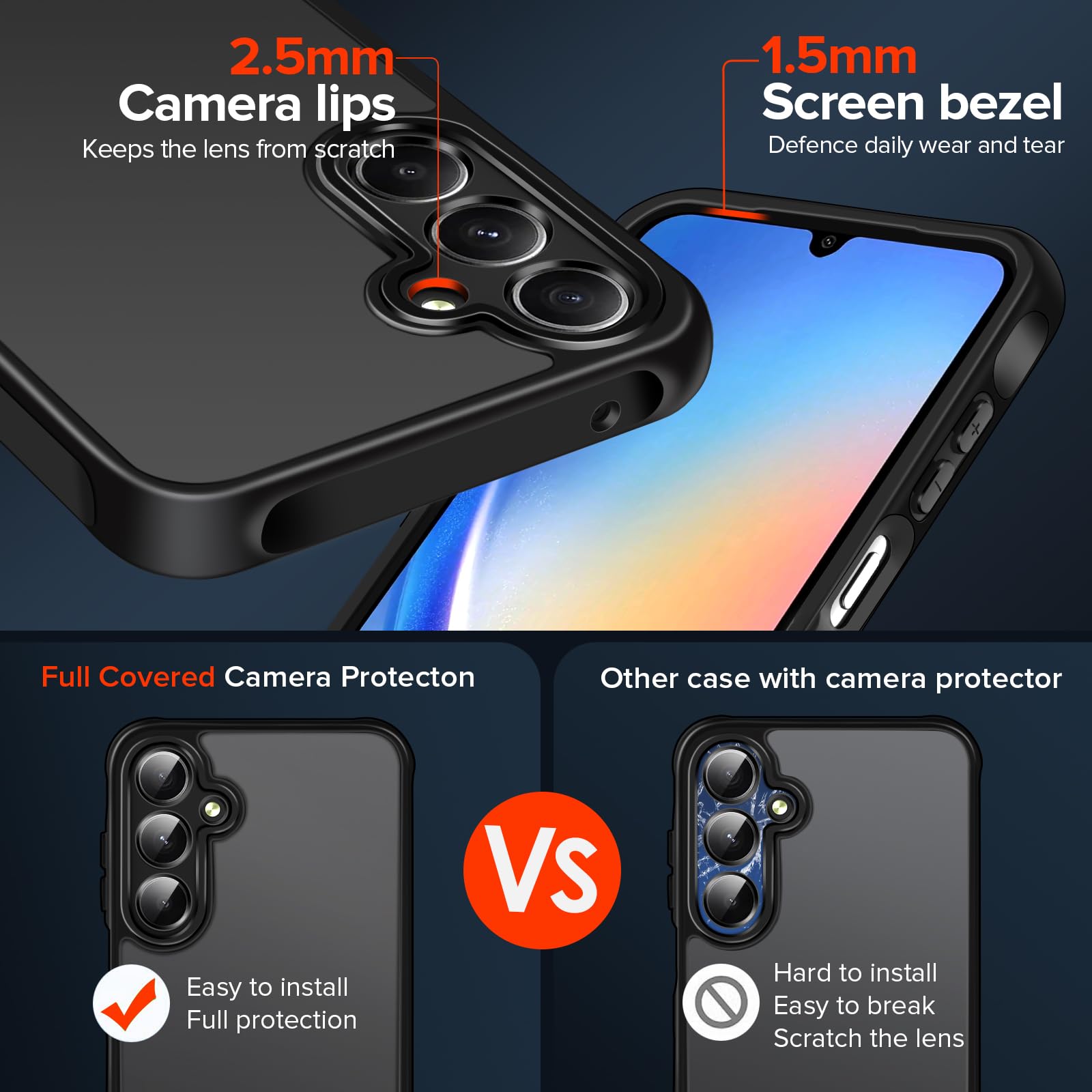 iVoler Cover Opaca per Samsung Galaxy A35 5G con 2 Pezzi Vetro Temperato, [Antiurto di Grado Militare] [Protezione Della Fotocamera] Custodia Traslucida Posteriore Sottile Anti-Impronte Case