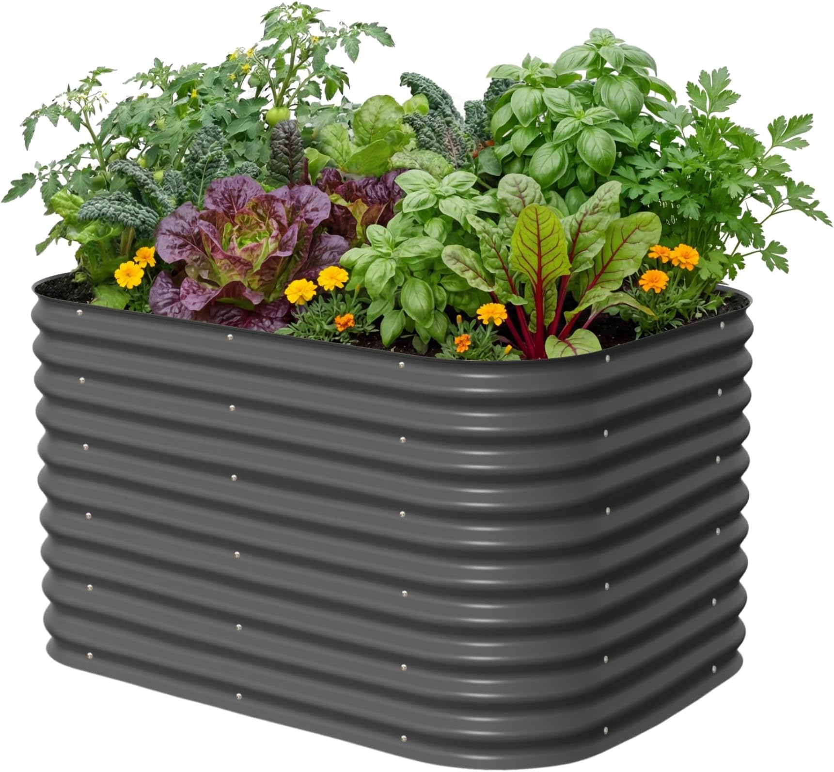 32" Extra Tall Raised Garden Bed Kits, 3.5 x 5 x 2.7ft Raised Planter Box Outdoor, 2 x 6.5 x 2.7ft Deep Root 6 in 1 Modular Metal Raised Beds for Gardening Vegetables Flowers Fruits - Modern Gray