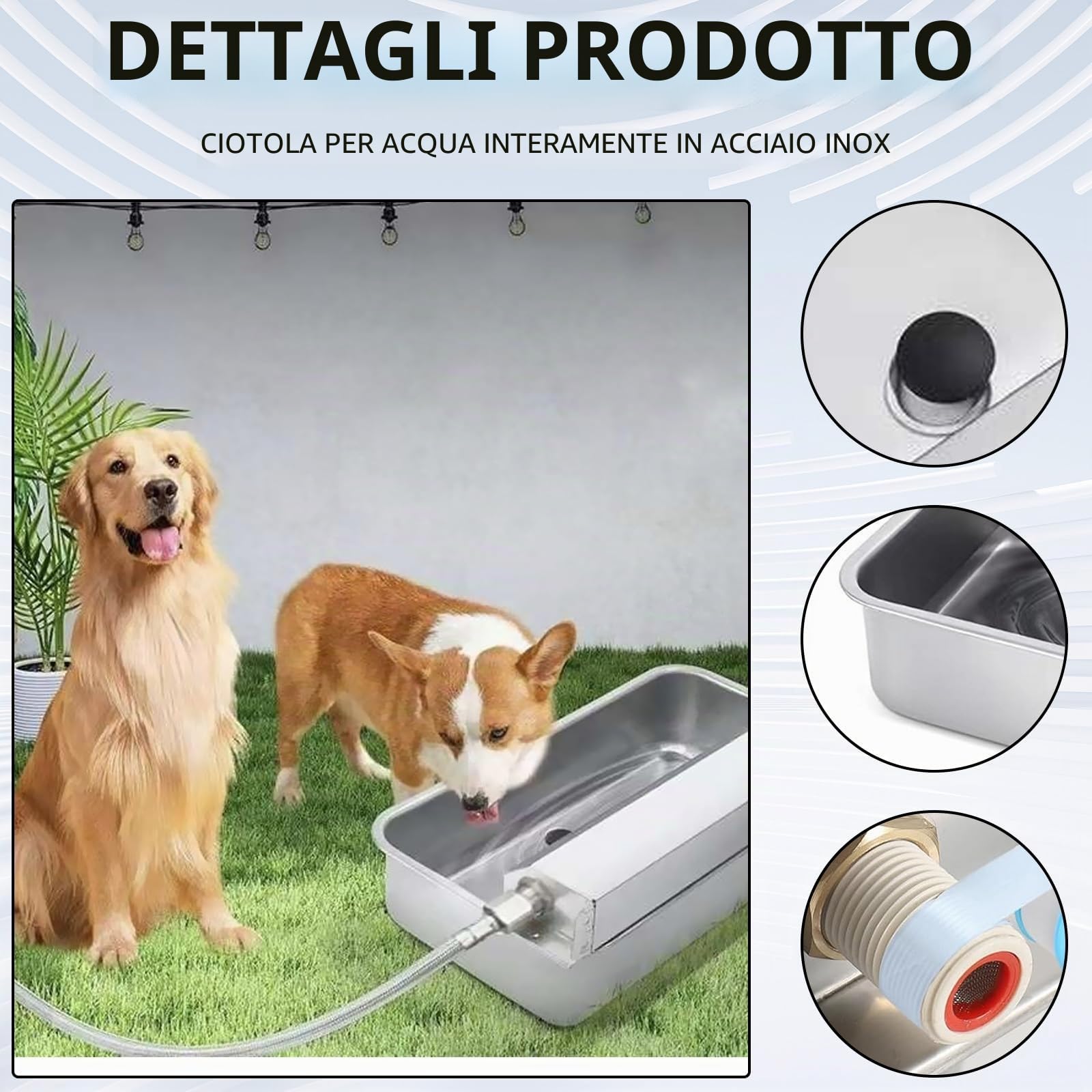 Abbeveratoio Automatico per Cani, Abbeveratoio con Valvola a Galleggiante Tubo Flessibile Intrecciato e Connettore per Animali Pecore Cani Maiali Polli Oche Anatre