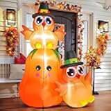 FunFanso 5 FT Thanksgiving Inflatable Turkey on Pumpkin Outdoor Decoration, Lovely Blow Up Turkey with Built-in LED Lights for Garden Lawn Yard Home Party Decor, Powerful Blower for Fast Inflation