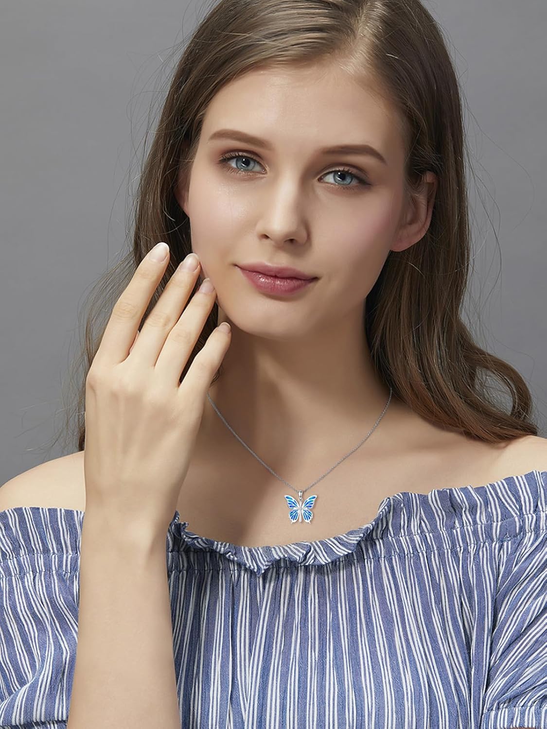 Butterfly Necklace for Women 925 Sterling Silver Cross Butterfly Necklace with White Opal/Blackonyx/Abalone Christmas Jewelry Gift - Image 6