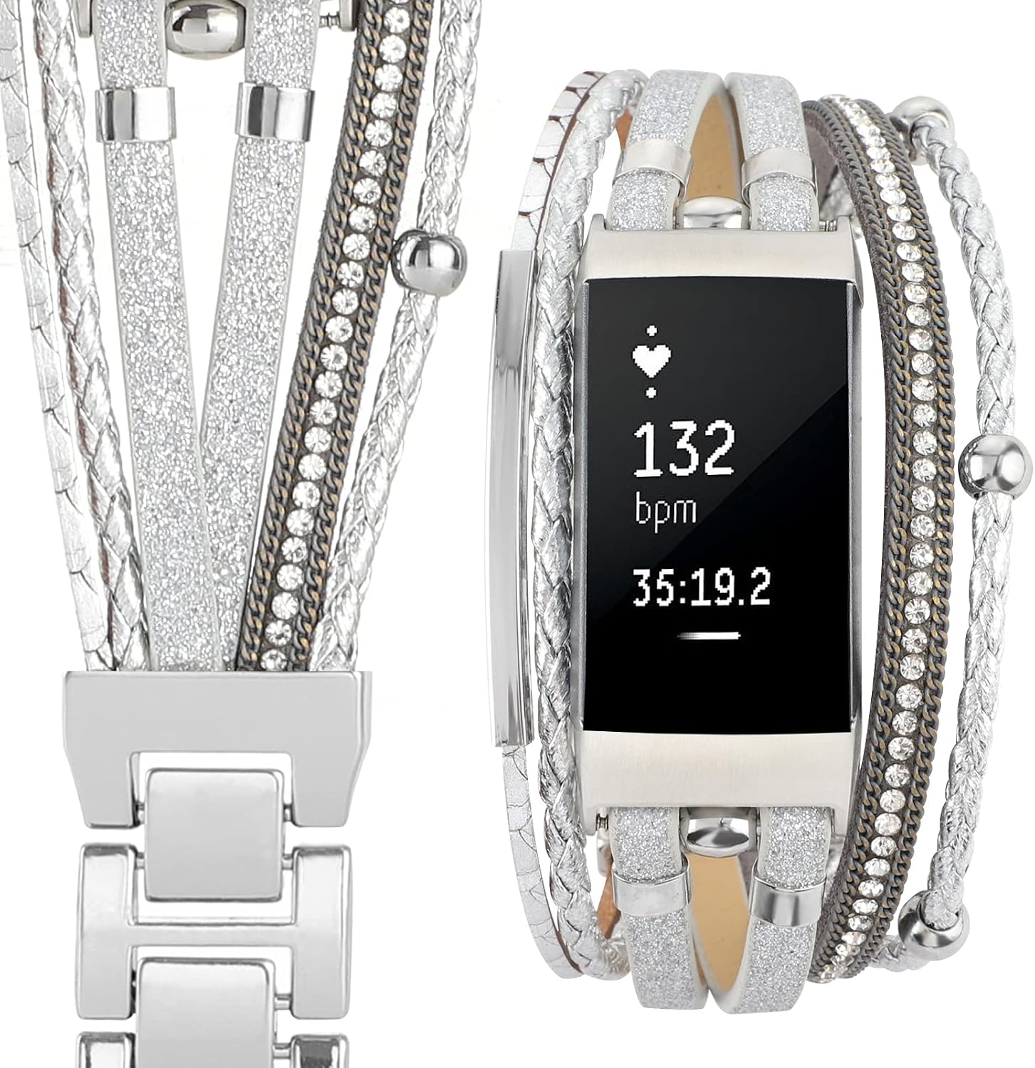 Posh Leather Band Compatible with Fitbit Charge 4 Charge 3 Bands, Women Boho Bracelets Wristbands Jewelry Multilayer Wrap Strap Band Replacement for Charge 4/ Charge 3/ 3SE Accessories image 3