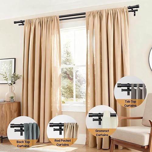 Miniatura 6 de TONIAL1 Barras de cortina dobles de 1 pulgada para ventanas de 48 a 84 pulgadas, barra de cortina decorativa resistente de 32 a 86 pulgadas con