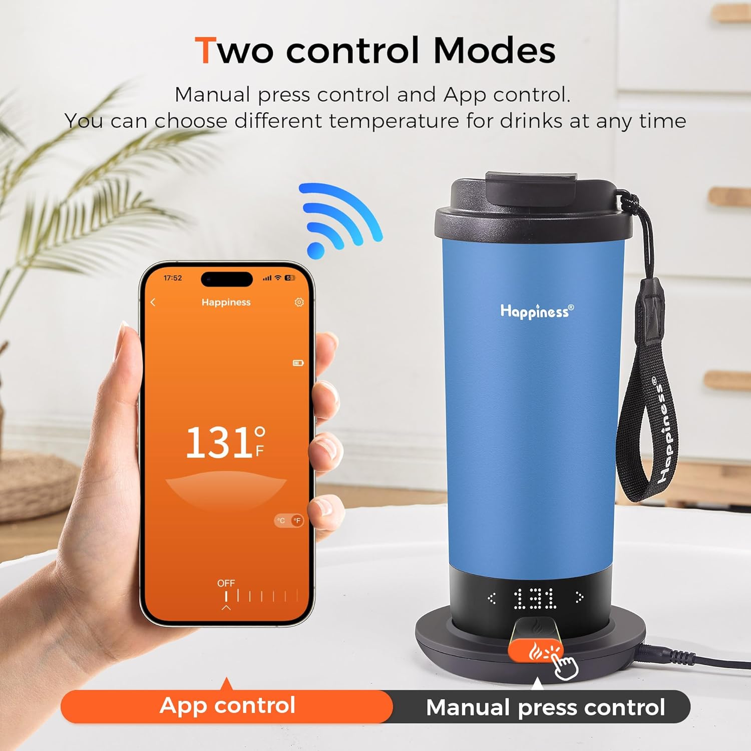 Happiness Self-Heating Travel Mug 20oz,Smart Rechargeable Electric Temperature Control Heated Coffee Cup - Image 4