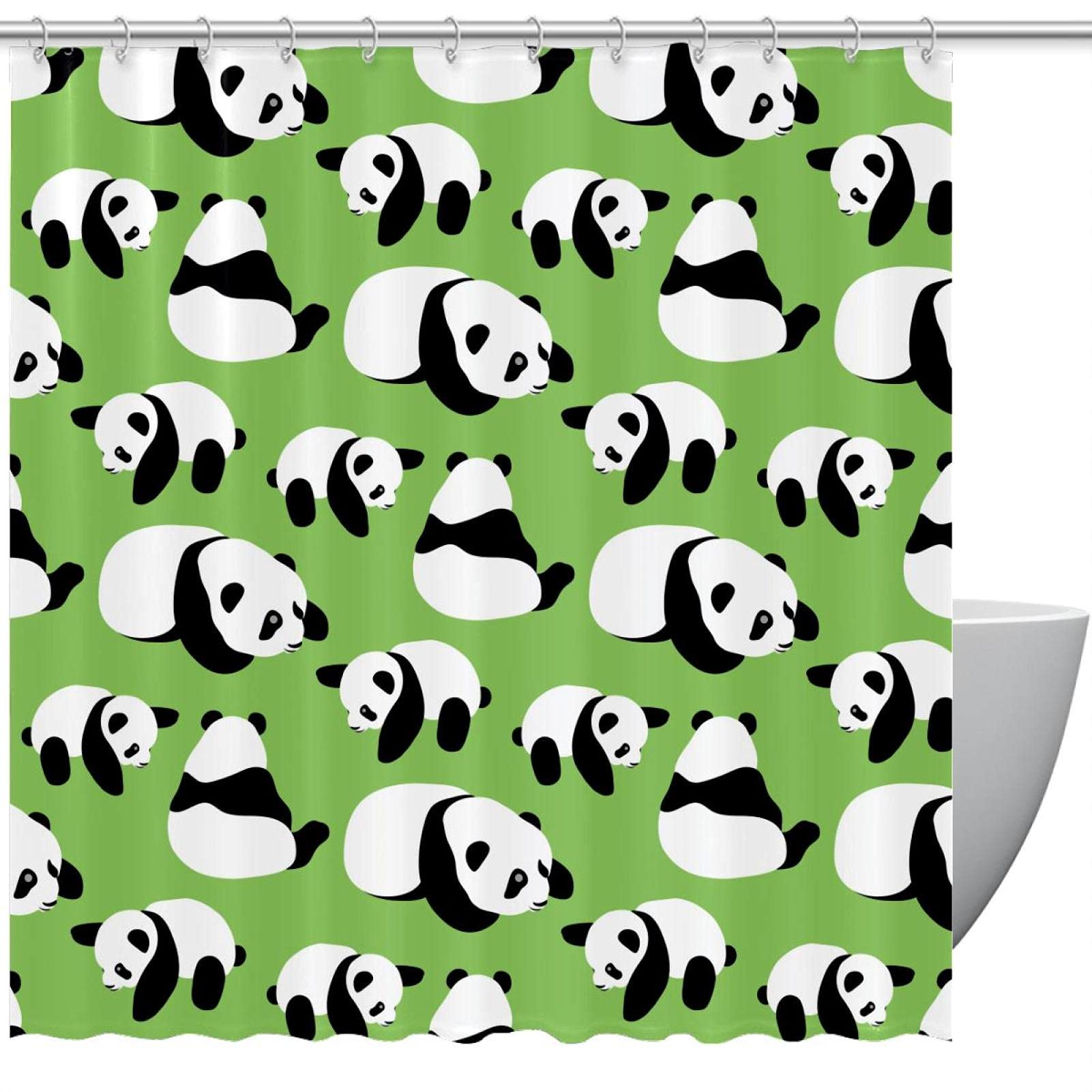 Rideau de douche panda imperméable vert 183x183 grand format rideau salle de bain