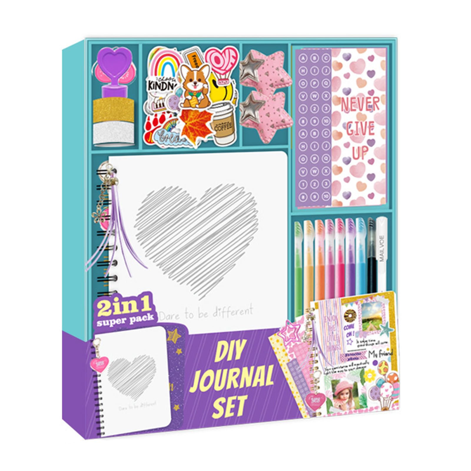Fournitures de journal imaginatives avec autocollants pour carnet de notes, stylos décoratifs marque-pages pour 4 à 12 ans