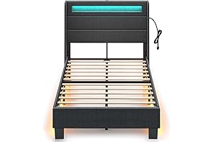 Rolanstar Twin Boy Bed Frame with LED Lights, Charging Station and Motion Activated Night Light