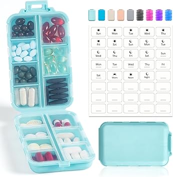 Amazon.com: 14 GRIDS Travel Pill Organizer Box with Labels - Travel ...