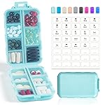 14 GRIDS Travel Pill Organizer Box with Labels - Travel Medicine Case Kit - Pocket Daily Pharmacy Container - Travel Medication Holder Dispenser for Fish Oil Vitamin Supplement Storage - Sky Blue