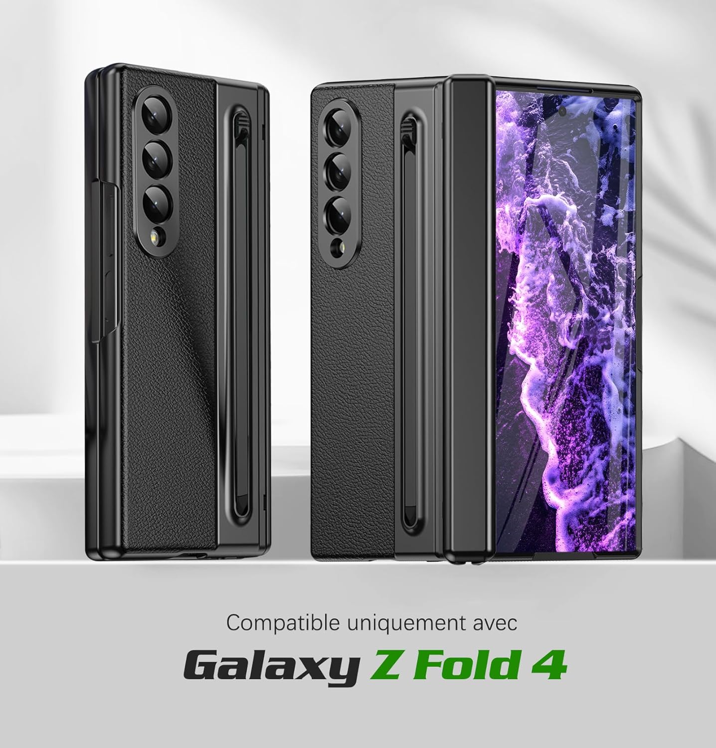 for Samsung Galaxy Z Fold 4 Case with [S Pen] [with Screen Protector & Hinge Protective] Leather Back Case, Protective Phone Case for Samsung Galaxy Z Fold 4 5G Phone Case with S Pen Black
