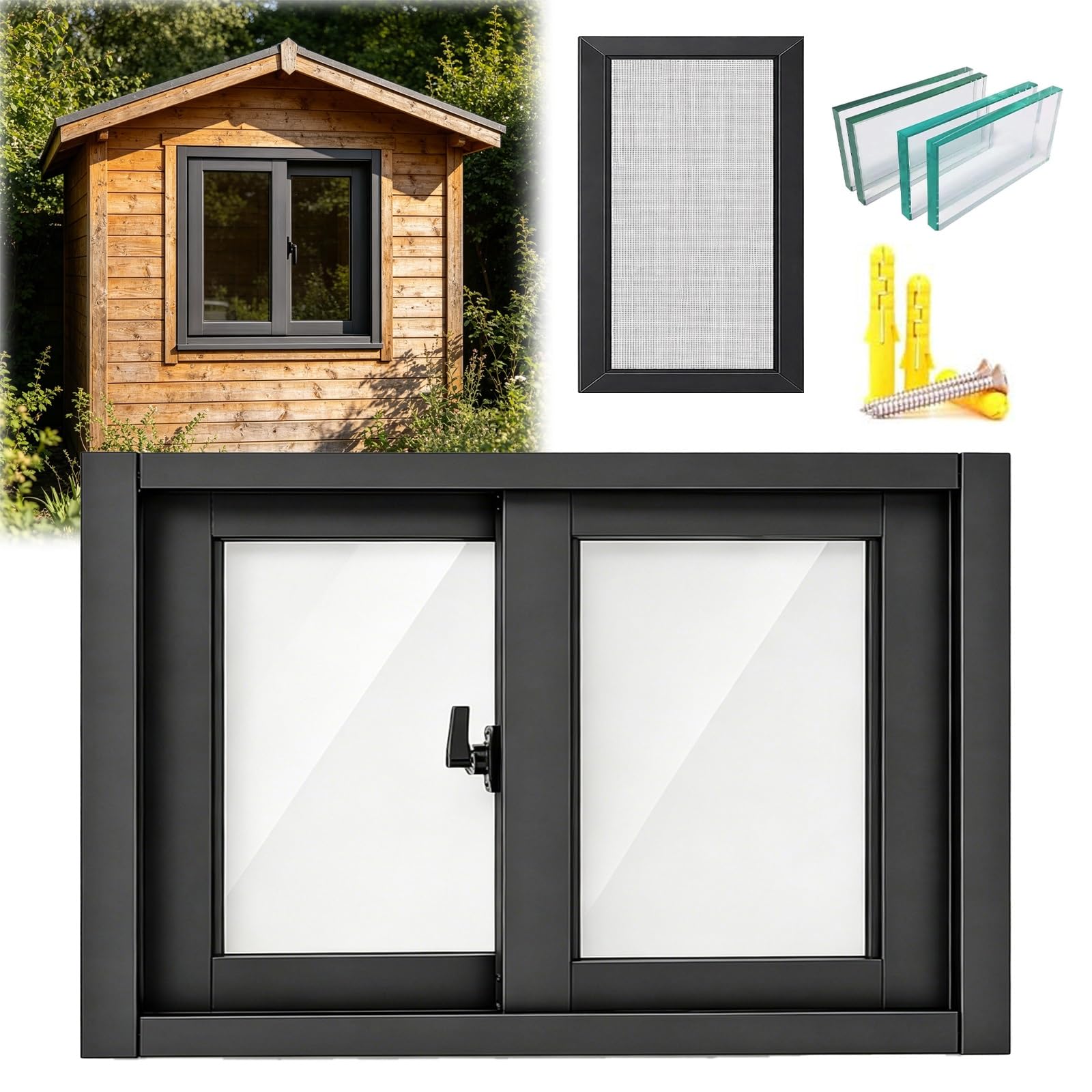 Ventana de aluminio resistente a la intemperie con cristal templado para sótano
