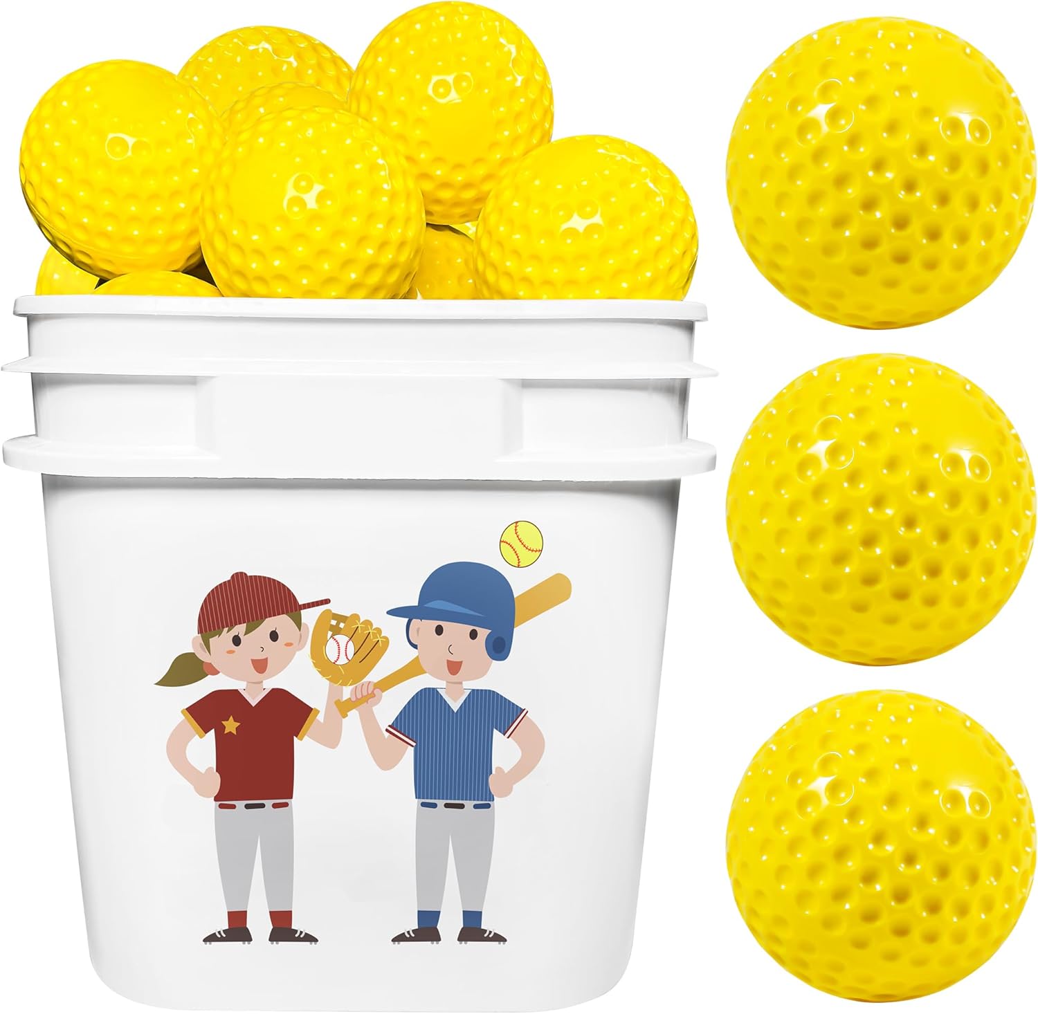 16 Pcs Yellow Dimpled Softballs, 11 Inch Bucket of Softballs Pitching Machine Balls for Indoor/Outdoor, Hitting and Fielding Practice Foam Sport