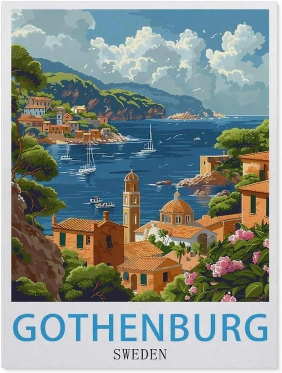 hdksyhsu Paint by Numbers for Adult Girls，Sweden Gothenburg Vintage Travel Poster，Painting by Number for Adults DIY Digital Painting for Beginners Wall Decor Drawing Gift(20x30cm-AV65