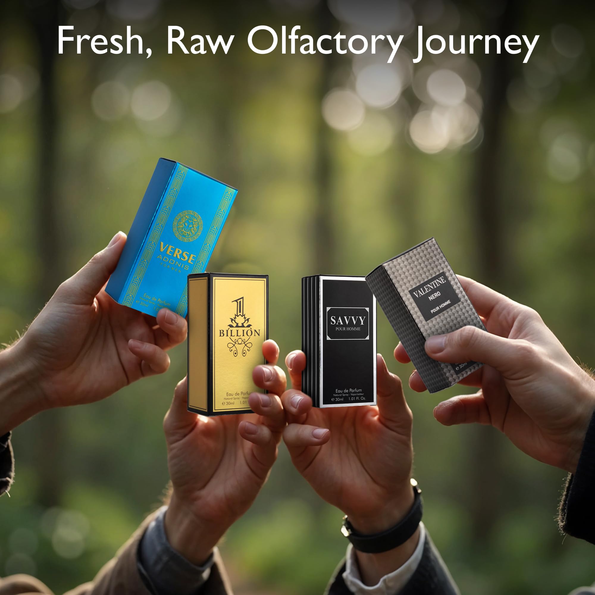 Signature Scent 4-Piece Mini Fragrance Set for Men Includes Salvage/1 Billion/Verse/Valentine Collection of Woody, Spicy, Citrus & Aromatic Fragrance Non-Irritating Ingredient Each One in 30ml Bottle