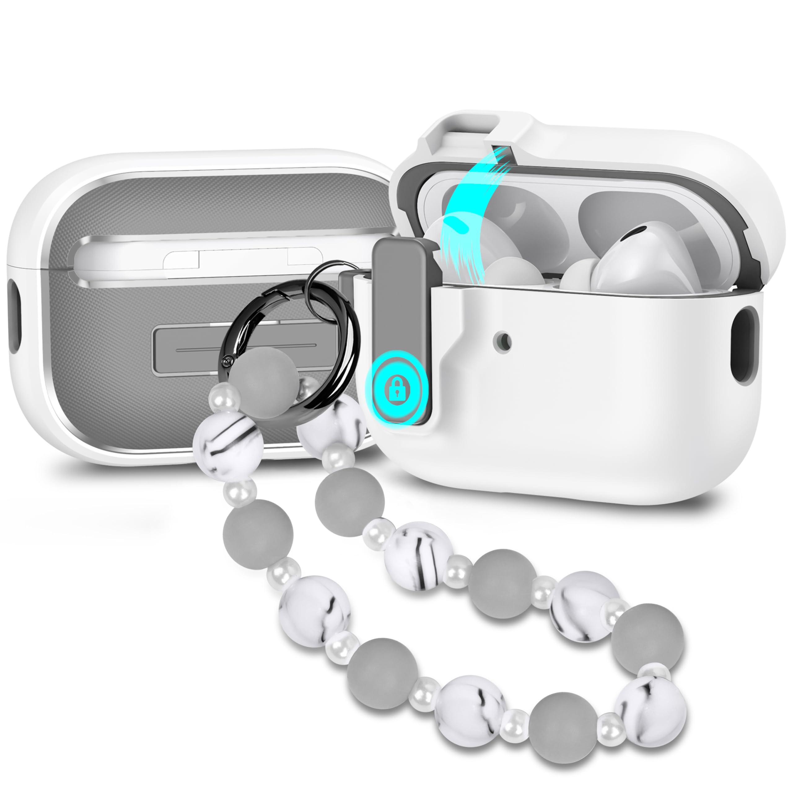 Compatible with AirPods Pro 2nd Generation,1st Gen 2019 Case with Lock, Full Protection Shockproof Auto Pop-Up Lid Design with Kawaii Keychain Charm,