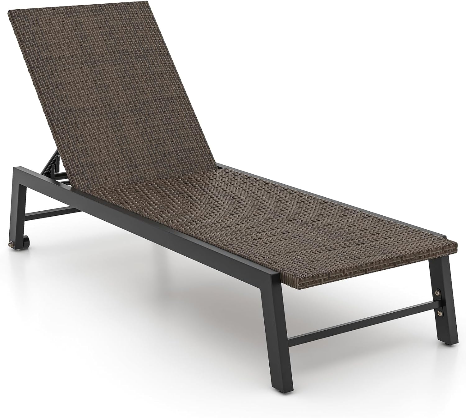 Tangkula PE Wicker Patio Chaise Lounge Chair, Outdoor 4-Position Recliner with Wheels, Outdoor Reclining Chair for Poolside, Backyard and Deck (1, Mix Brown)