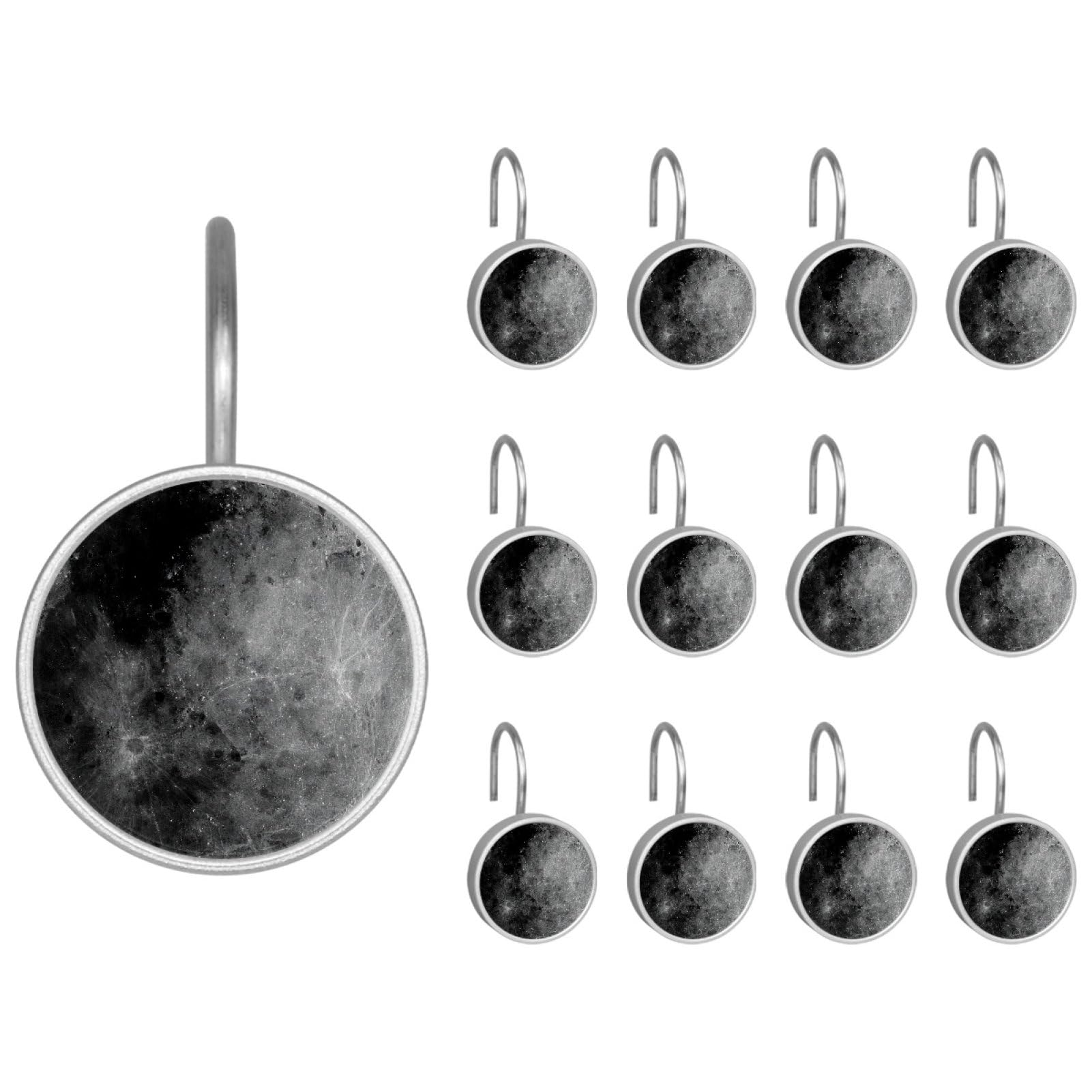 Moon Decorative Shower Curtain Hooks Rings, Rust-Resistant Metal Glide Shower Hooks for Bathroom 12pcs Shower Curtain Hooks