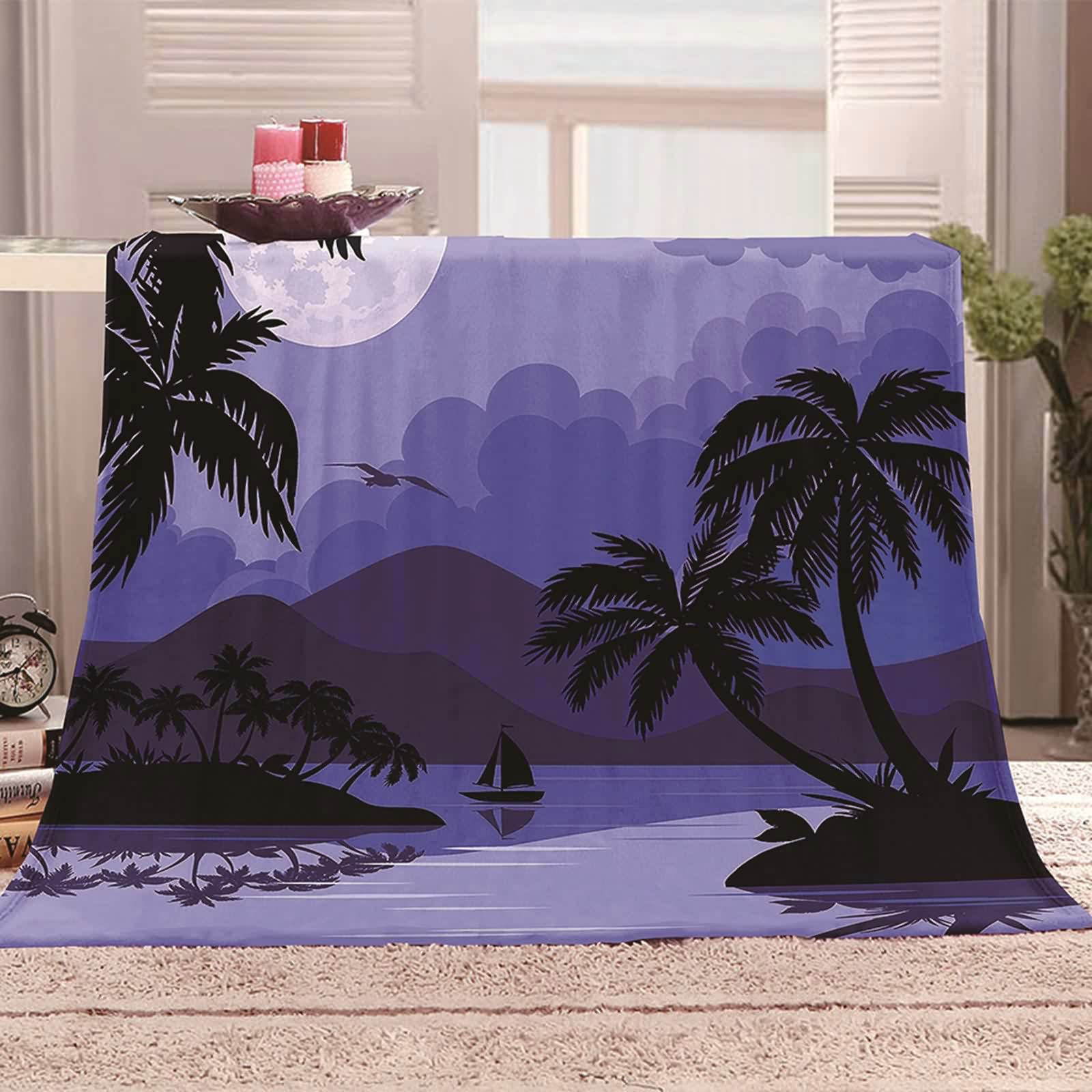 Aeici Couverture Polaire, Couverture en Flanelle Couverture 160x200 cm Motif Palmier Lac Montagne Couverture Canapé Hiver Cadeau pour Adultes et Enfants