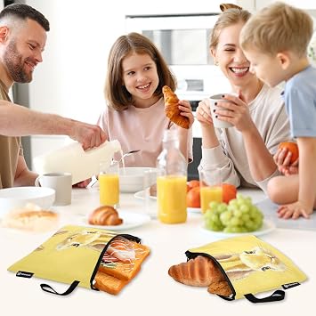 Cute Bunny Faces Light Yellow 3 Piecing Reusable Zipper Snack Bags Portable Boys Lunch Bags for Kids School Lunch and Adults Portion