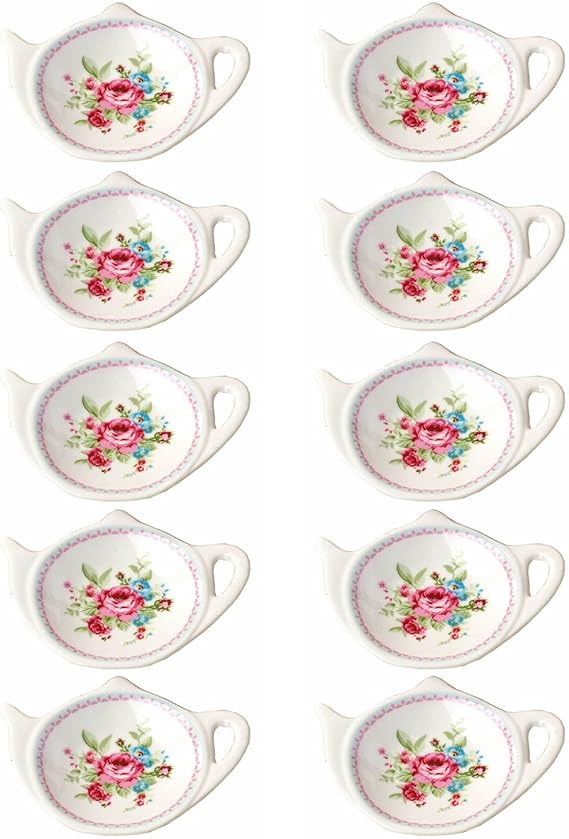 Linlins Set of White Porcelain Ceramic with Flower Trim