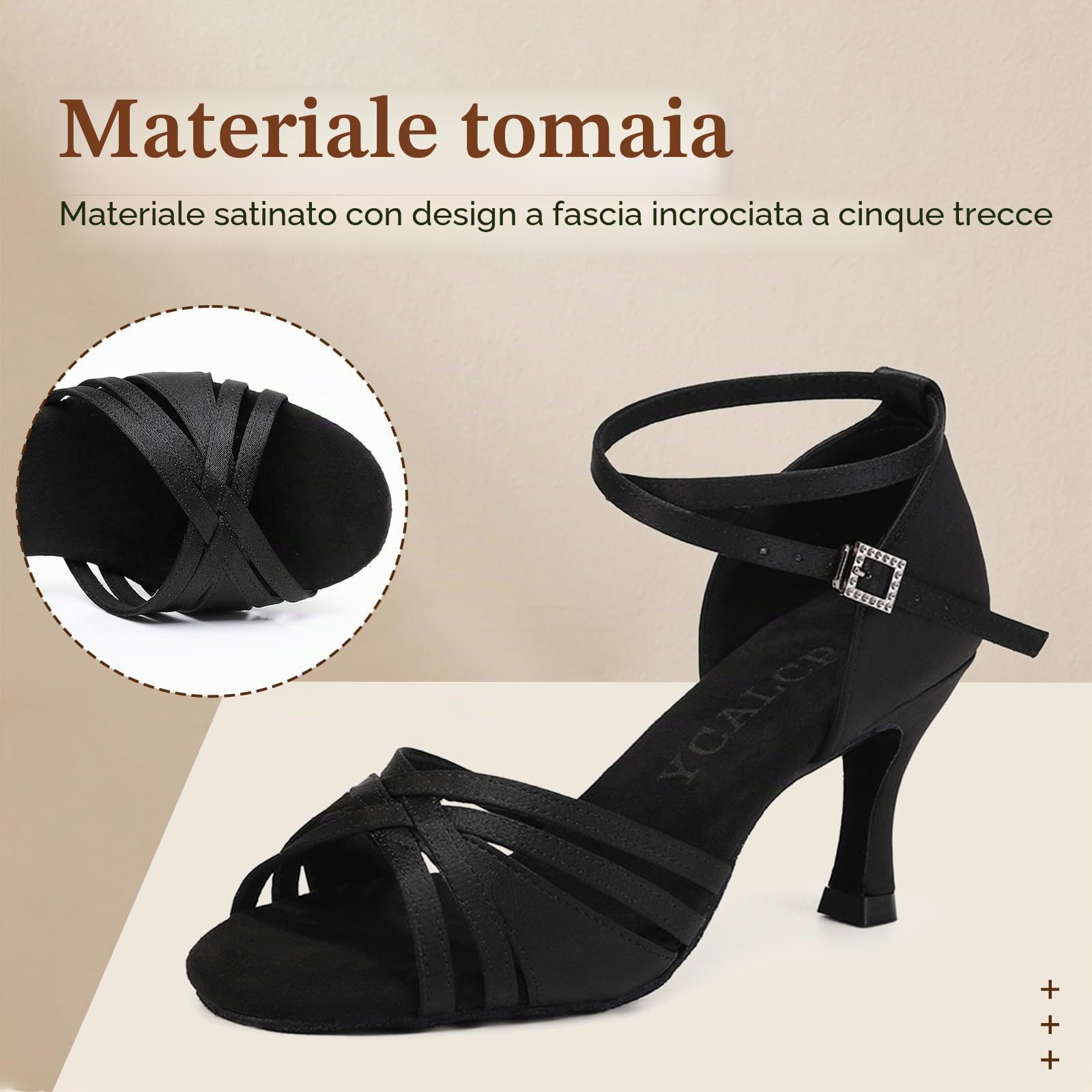 Scarpe da Ballo Latino Americano Donna in Raso Standard Professionali Salsa Bachata Scarpe da Ballo da Sala L3049-Nero-7.5cm,EU 38.5