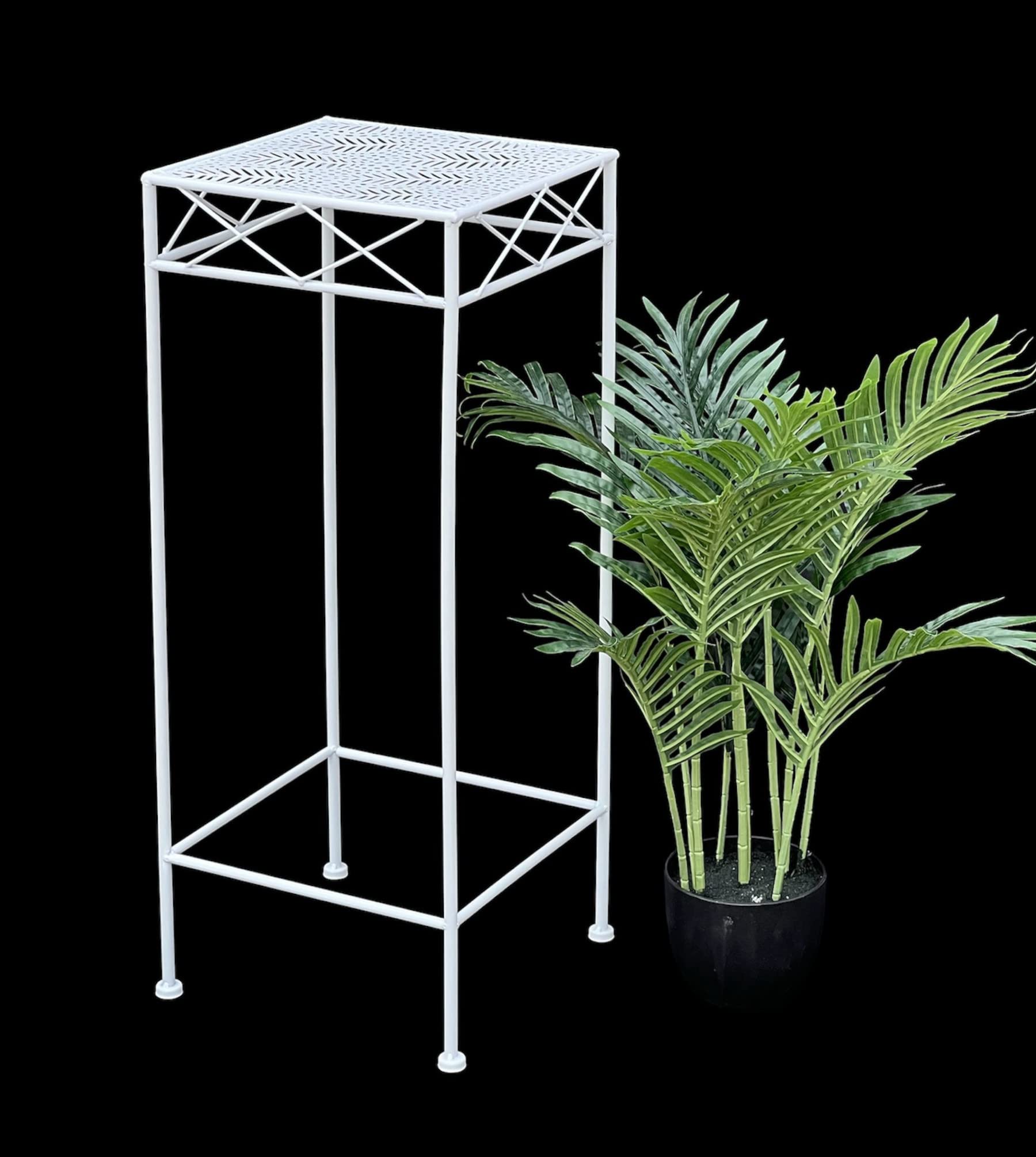 DanDiBo Bloemenkruk, wit, metaal, vierkant, 70-50 cm, bloemenstandaard, 96314, bijzettafel, bloemenzuil, moderne plantenstandaard, plantenkruk (50 cm