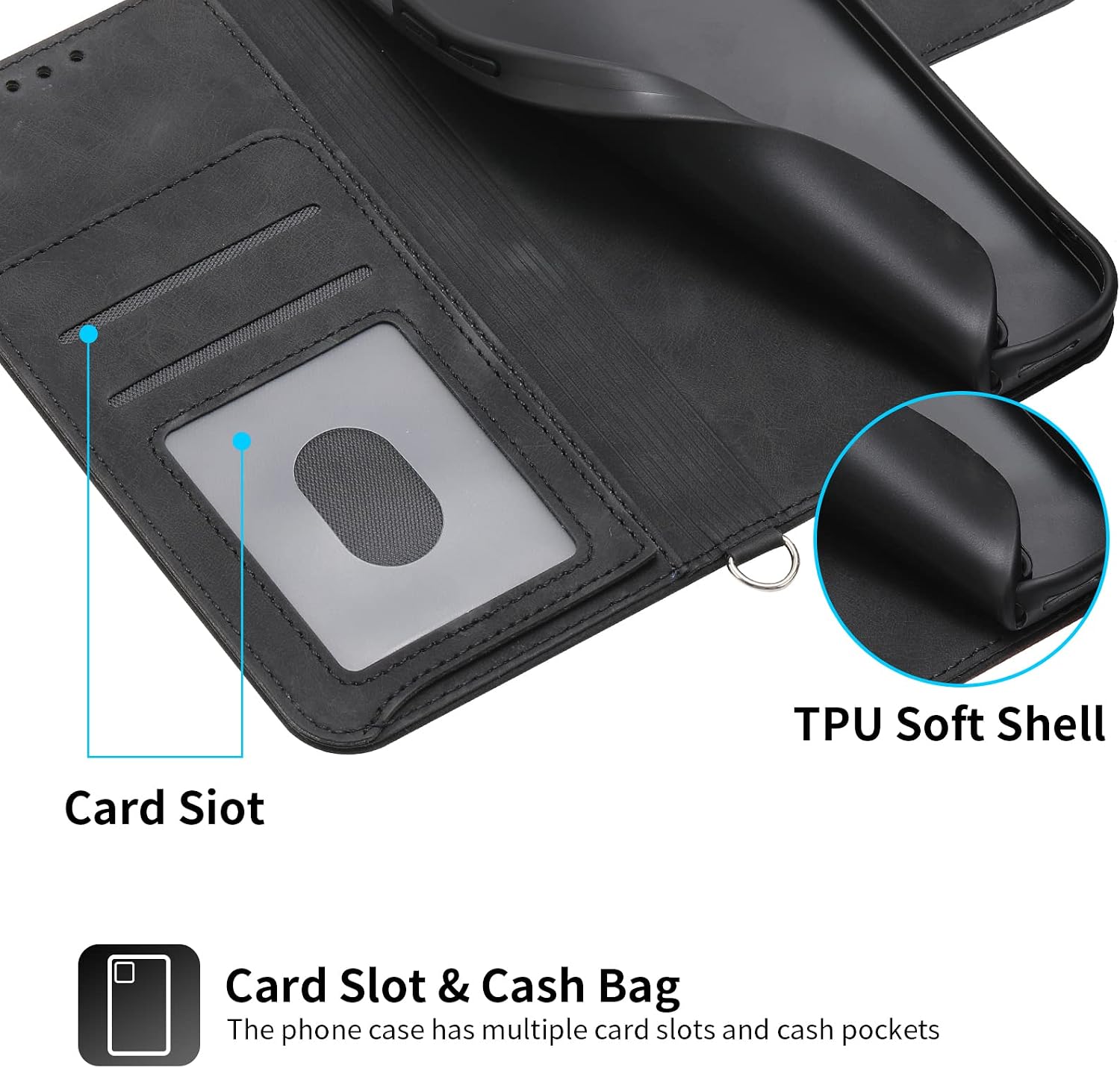 Cover Compatible with Google Pixel 7 Shockproof Magnetic Closure Wallet Card Slot Flip Stand Phone Case Black image 3