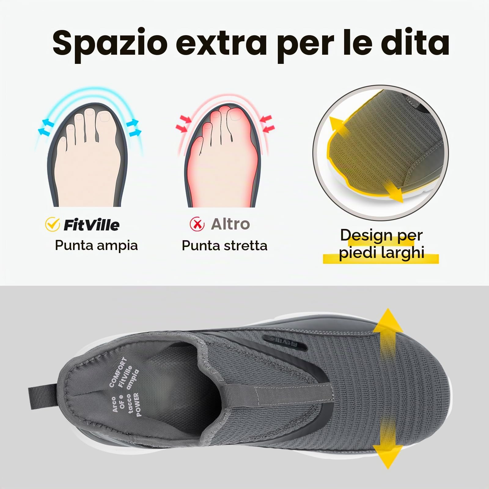 FitVille Scarpe da Camminata Uomo Extra Larghe Slip-on Sneaker Casual Traspiranti Scarpe Sportive Senza Lacci Grigio Scuro 42.5 EU X-Larga
