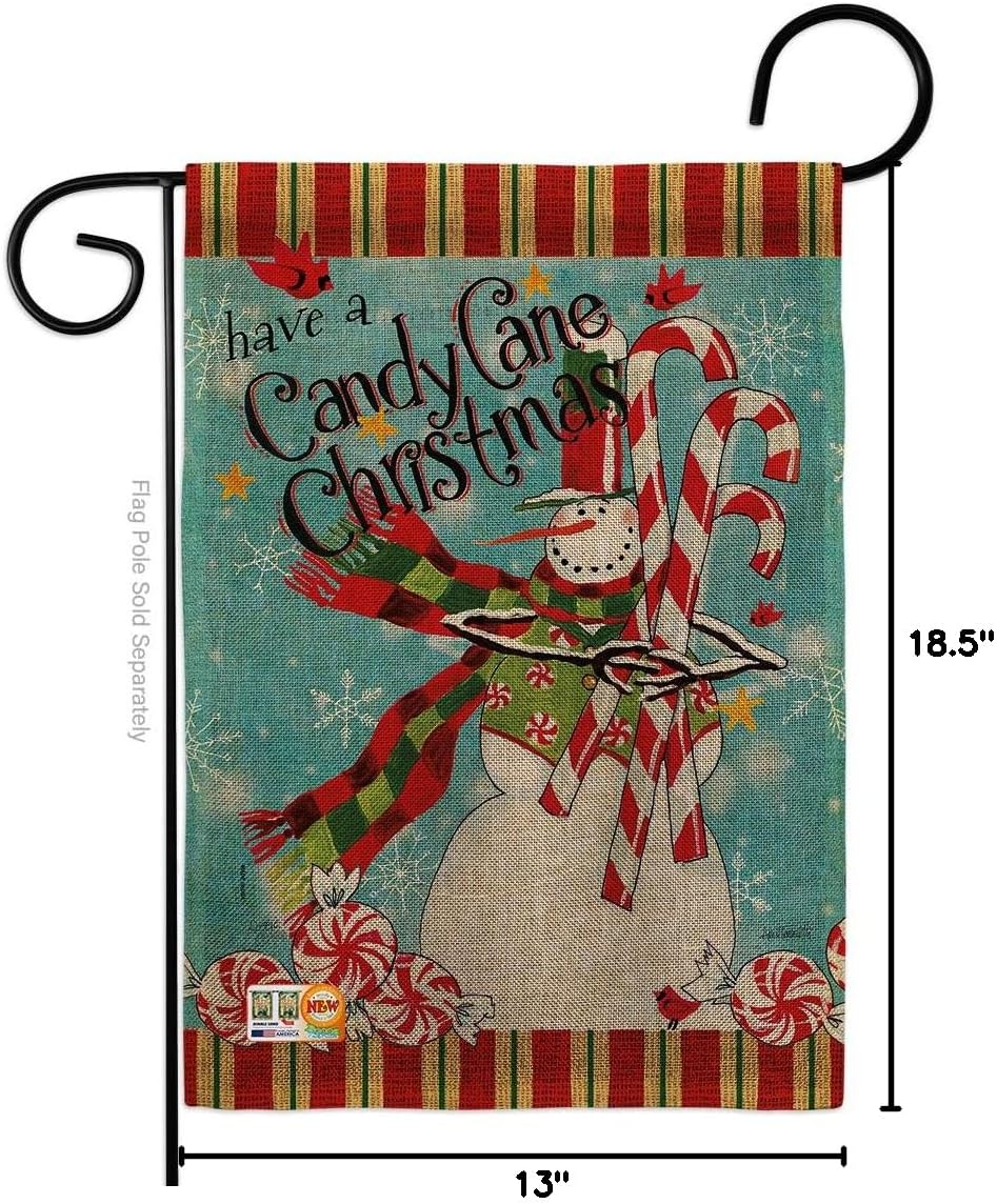 Candy Cane Christmas Burlap Garden Flag Wintertime Santa Marry Xmas Present Reindeer Season Snow Small Decorative Gift Yard House Banner Double-Sided Made In USA 13 X 18.5