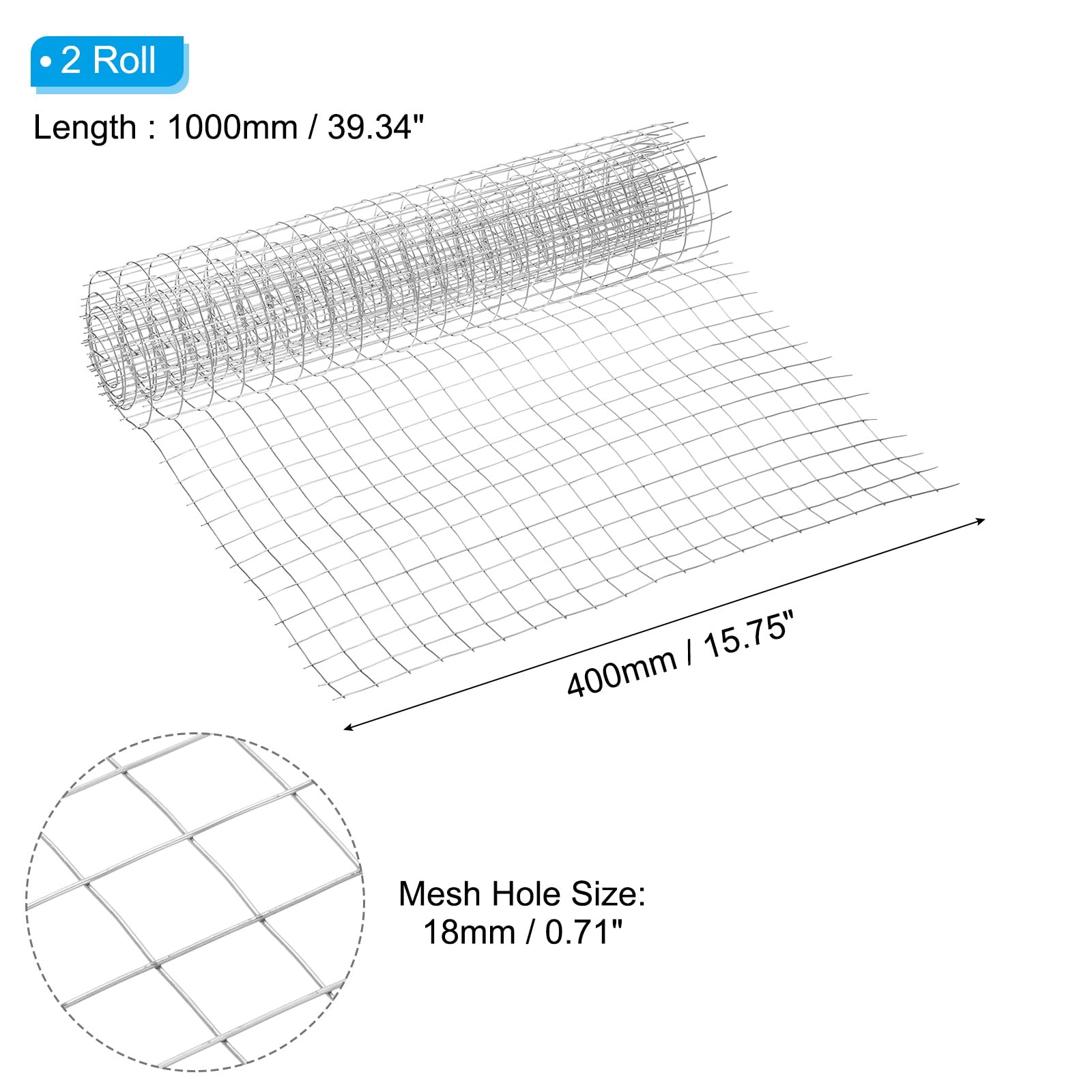 PATIKIL Grillage Métallique 15.8"x3.3ft, 2 Rouleaux 5/7"(18mm) 17 Gauge Tissé en Acier Inoxydable 304 Rouleau de Grillage Clôture pour Jardin Animaux Clôture à Poules Clôture à Lapins